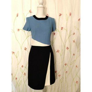 ST. JOHN Nouveau Knit Colorblock Blu/Wht Dress Sz4